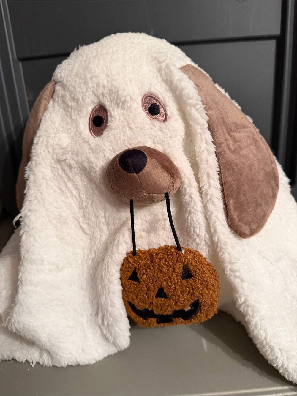 White and Brown Puppy Kids  Plush Halloween Pumpkin dog ghost
